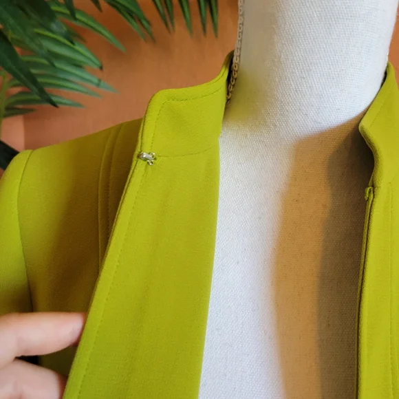 Tahari Arthur S Levine Green Jacket Blazer Open Front Mock Collar 8 Petite - Picture 4 of 10
